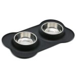 Gamelles en acier inoxydable pour chiens, mangeoire a eau et a nourriture, avec tapis antidrapant en ...