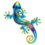 Gecko en mtal 19 * 1, 5 * 38, 5 cm (bleu), lzard de dcoration murale extrieure, dcoration suspendue ...