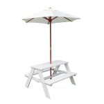 Ginger home table de pique - nique enfant avec parasol anti - uv 30 + , ensemble jardin bois blanc