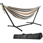 Goutime hamac double de 2, 6 m avec support, capacit de 250 kg, marron et blanc