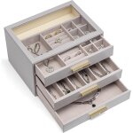 Grande bote a bijoux a 4 niveaux avec couvercle en verre, 4 tiroirs, pour colliers, boucles d'oreilles, ...