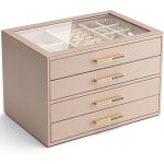 Grande boîte a bijoux a 4 niveaux avec couvercle en verre, 4 tiroirs, pour colliers, boucles d'oreilles, ... Grande boîte a bijoux a 4 niveaux avec couvercle en verre, 4 tiroirs, pour colliers, boucles d'oreilles, ...
