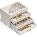 Grande bote a bijoux a 4 niveaux avec couvercle en verre, 4 tiroirs, pour colliers, boucles d'oreilles, ...