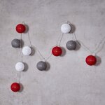 Guirlande lumineuse 10 boules led en coton rouge / gris / blanc