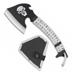Hache de lancer albainox tete de mort 23. 5 cm acier et manche encorde blanc avec etui de protection ...