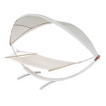 Hamac balan�oire suspendue jusqu'� 200kg avec toile pour protection solaire cadre en bois 420cm 2 personnes ...