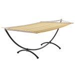 Hamac avec cadre coton polyester mtal 210 cm beige noir helloshop26 03 0002172