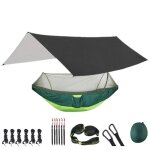 Hamac de camping en plein air, parachute, portable, avec moustiquaire, bche de mouche de pluie, sangle ...