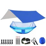 Hamac de camping en plein air, parachute, portable, avec moustiquaire, bche de mouche de pluie, sangle ...