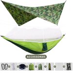 Hamac de camping double 260x140cm, léger, avec moustiquaire et bâche anti - pluie, parachute, pour les ... Hamac de camping double 260x140cm, léger, avec moustiquaire et bâche anti - pluie, parachute, pour les ...