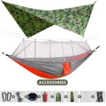 Hamac de camping double 260x140cm, l�ger, avec moustiquaire et b�che anti - pluie, parachute, pour les ...