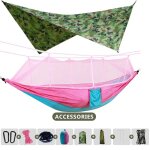 Hamac de camping double 260x140cm, l�ger, avec moustiquaire et b�che anti - pluie, parachute, pour les ...