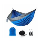 Hamac de camping lger et portable ¿ bleu et gris, nylon rsistant, capacit de 250 kg, mousquetons ...