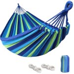Hamac de camping portable en toile, balancelle suspendue, lit de plage avec sac de transport (bleu) pour ...