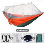 Hamac de camping simple et double, avec moustiquaire, sangles d'arbre et mousquetons inclus, parachute ... Hamac de camping simple et double, avec moustiquaire, sangles d'arbre et mousquetons inclus, parachute ...