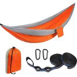 Hamac de camping ultral�ger orange / gris, capacit� de charge de 200 kg (300 x 200 cm), respirant, s�chage ...