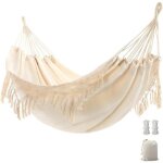 Hamac de jardin avec glands elegants macrame hammock lit avec sac de transport pour le patio, cour, exterieur ...