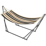 Hamac de jardin pliable support acier toile marron noir gris blanc