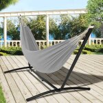 Hamac avec support mtal et toile gris clair