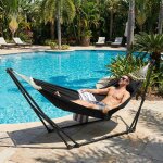 Hamac sur pied avec support, sac de transport, r�glable, structure stable, jusqu'� 200 kg, pour jardin, ...