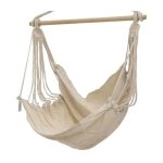 Hamac suspendu - eminza - nature douce - blanc - toile coton et polyester - support en bois