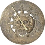 Horloge thermometre de jardin analogique murale en bronze soleil et lune 30 cm avec thermometre a piles ... Horloge thermometre de jardin analogique murale en bronze soleil et lune 30 cm avec thermometre a piles ...