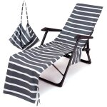 Housse de chaise de plage longue en microfibre, couleur unie ray serviette de plage avec poches de rangement, ...