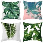 Housse de coussin avec feuilles tropicales phfu - 4pcs, taie d'oreiller avec cactus monstera, fleurs ...