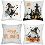 Housse de coussin halloween grises 45 x 45 cm gnome citrouille chteau velours doux dcoratif taie d'oreiller ...