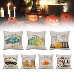 Housse de coussin happy thanksgiving 45x45cm, taie d'oreiller d�corative en coton, lin, feuille d'�rable, ...