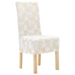 Housses extensibles de chaise 6 pcs blanc avec imprimé doré vidaxl vidaxl Housses extensibles de chaise 6 pcs blanc avec imprimé doré vidaxl vidaxl
