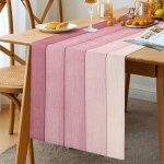 Hthed - chemin de table moderne - en lin - rose - anti - taches - lavable - pour jardin, table  manger, ...