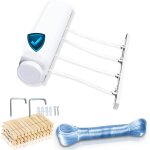 Hthed - pack etendoir extensible mural avec 4 cordes de 3, 2 m chacune, 24 pinces et 20 m de corde extra ...