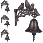 Huej - clochette de porte en fonte, lot 4, motif oiseau, antique, style maison de campagne; cloche murale; ...