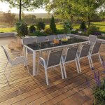 Idmarket salon de jardin madrid table 240 cm et 10 chaises empilables blanc et gris Idmarket salon de jardin madrid table 240 cm et 10 chaises empilables blanc et gris