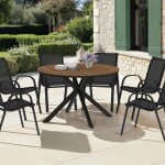 Idmarket salon de jardin messina table ronde pied arraign� plateau effet bois et 6 chaises empilables ...