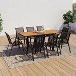 Idmarket salon de jardin poly extensible table 90 - 180 cm et 8 chaises bois et noir