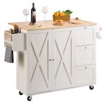 Ilot 115x39 cm desserte de cuisine a roulettes 1 armoire 3 tiroirs meuble de cuisine avec plan de travail ...