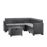 Isparta - salon de jardin 4 / 5 places effet r�sine tress�e gris anthracite avec table basse