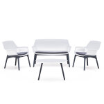 Izmir - salon de jardin 4 places blanc avec table basse