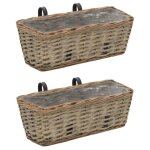 Jardini�re de balcon 2 pcs osier avec doublure en pe 40 cm
