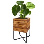 Jardinire hwc - l25, bac a fleurs, carr 60x33x33cm outdoor acier acacia bois fsc - certifi, brun