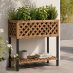 Jardini�re hwc - p86, bac a fleurs, pour l'int�rieur et l'ext�rieur, en bois d'acacia certifi� mvg, 78 ...