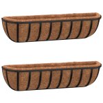 Jardinires murales 2 pcs en coco noir 91x20x23 cm acier