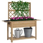 Jardini�re rectangulaire sur pied avec treillis - tablettes, etag�re - bois sapin autoclave