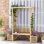 Jardinire a rosiers avec banc en bois sapin costway, sige dcoratif 2 places avec pergola, treillis ...