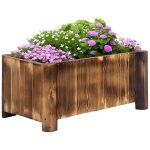 Jardini�re sur pied bac a fleurs dim. 70l x 35l x 30h cm pi�tement demi rondin corps aspect lattes bois ...