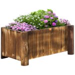 Jardinire sur pied bac a fleurs dim. 70l x 35l x 30h cm pitement demi rondin corps aspect lattes bois ...