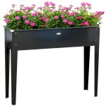 Jardini�re sur pied carr� potager 100l x 30l x 80h cm - trou drainage - acier galvanis� noir