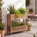 Jardini�re sur pied hwc - p83, bac a fleurs / plantes, etag�re a fleurs, pour l'ext�rieur, en bois d'acacia ...